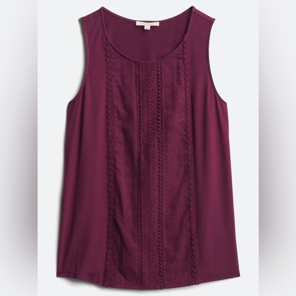 Skies Are Blue Airika Woven Lace Front Knit Tank Top, S